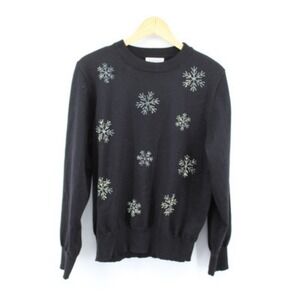 Nanette Lepore Snowflake Rhinestone‎ Sweater XL Womens Black Holiday Christmas